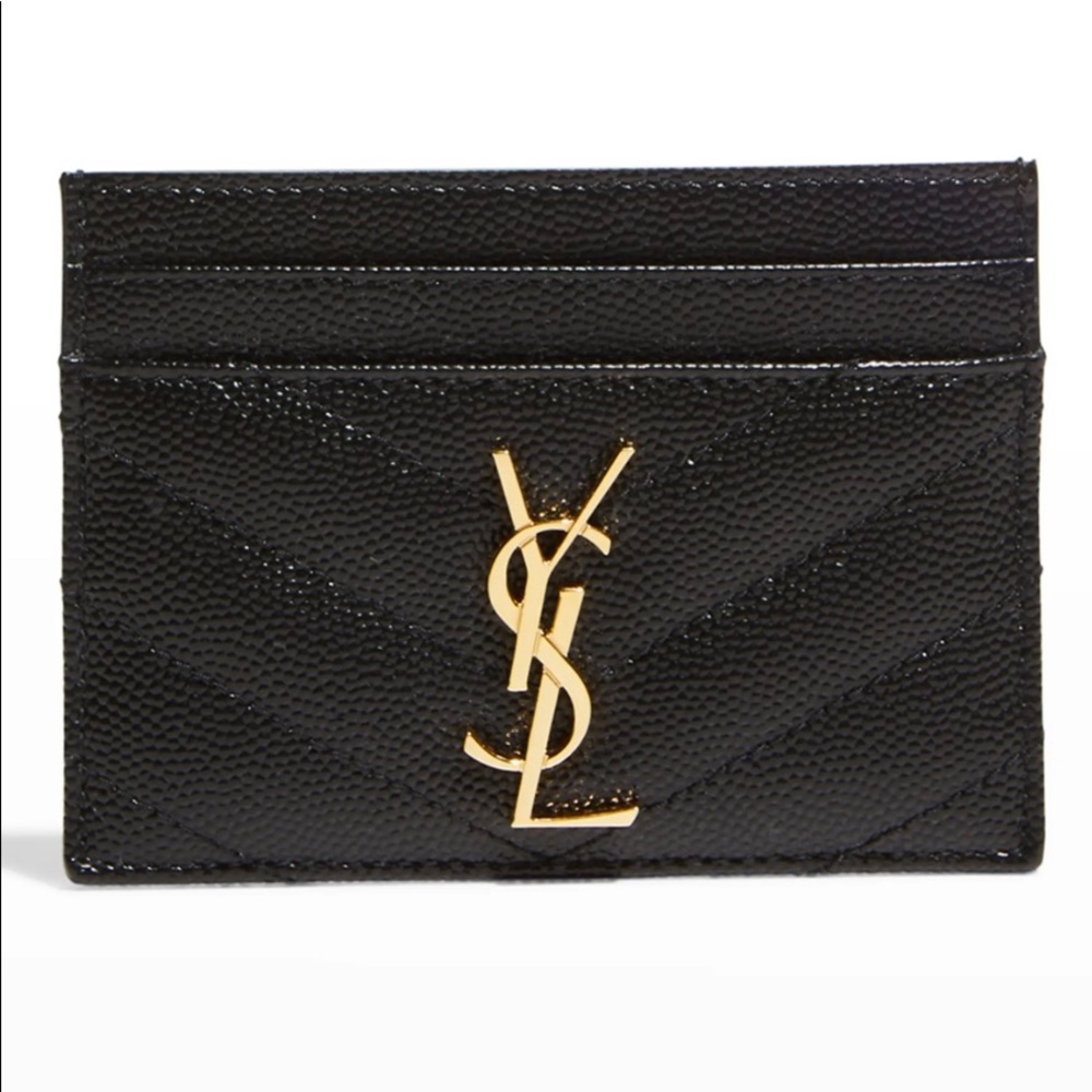 YSL Grain de Poudre Leather Card Case, Golden Hardware